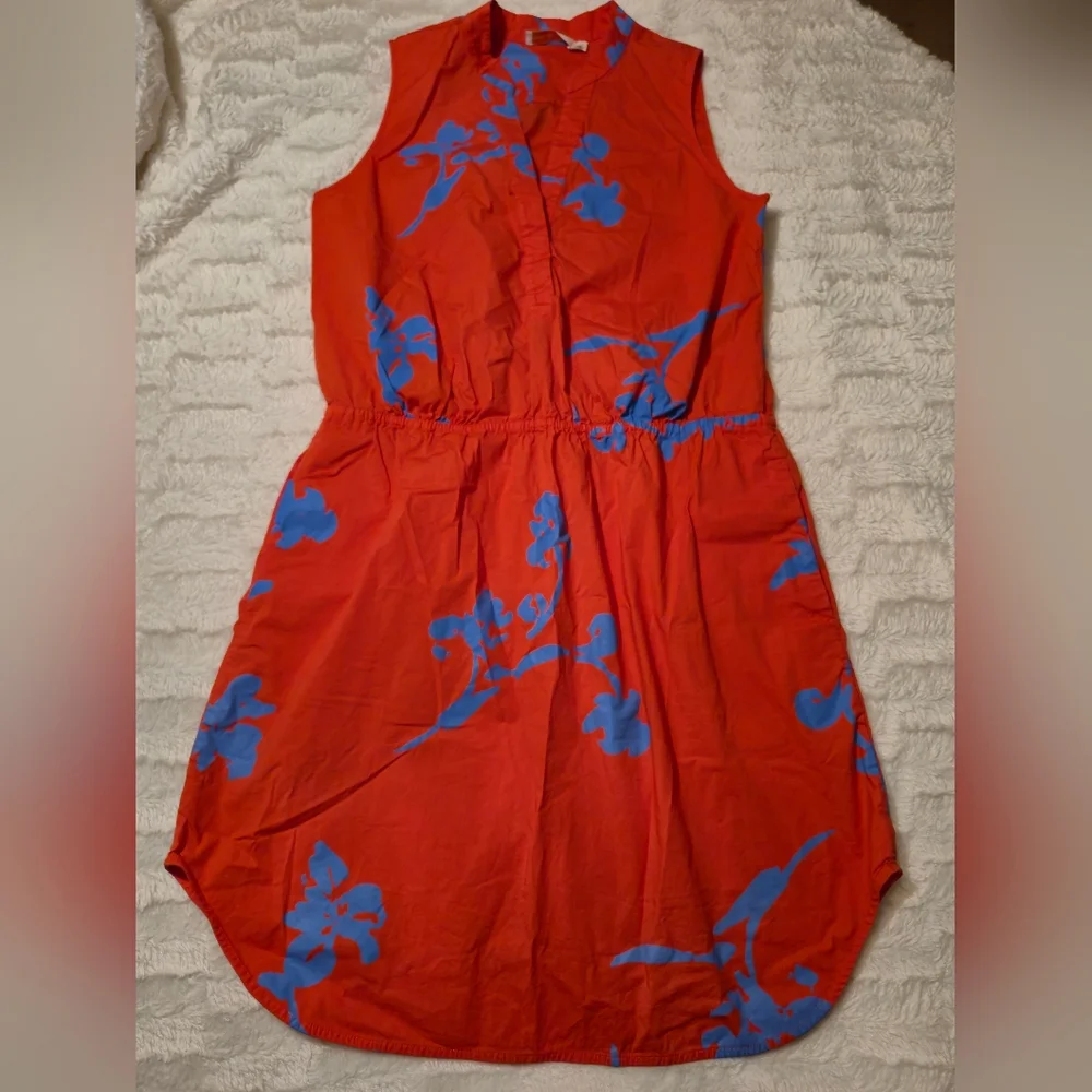 Tory Burch Orange Mini Dress with‎ Blue Floral Design
